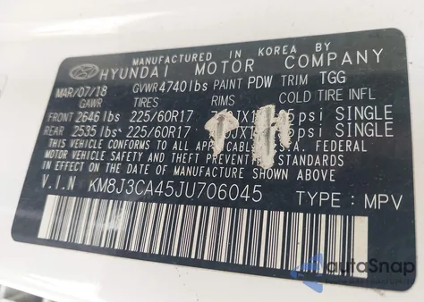 2018 Hyundai Tucson Sel из США, поврежденный, VIN KM8J3CA45JU706045